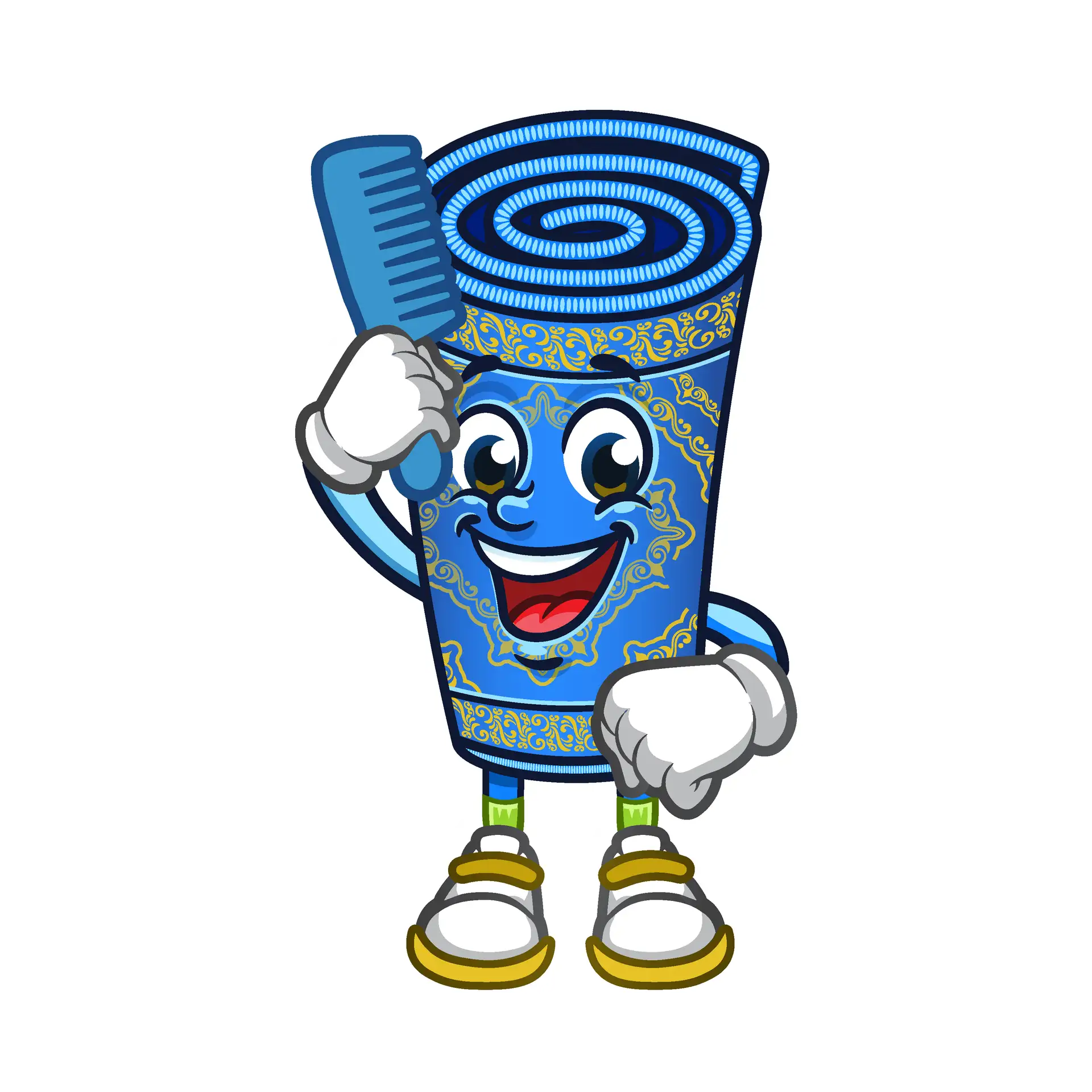 Rug Life mascot holding a fringe comb — fringe cleaning
