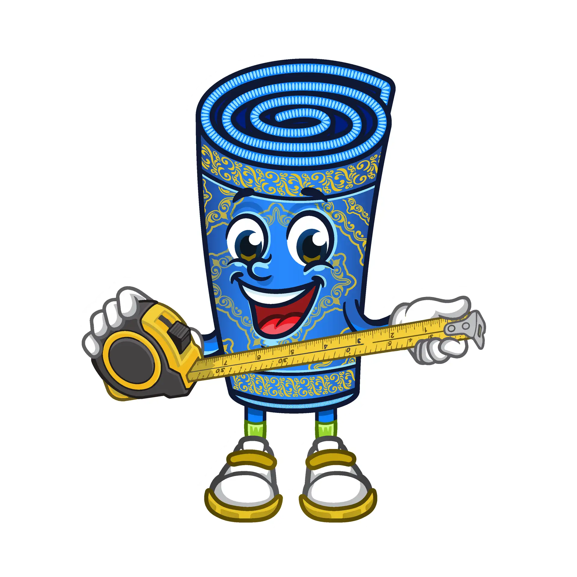 Rug Life mascot holding a measuring tape — free assessment